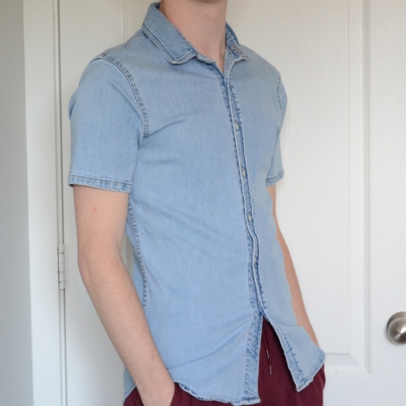 Topman Light blue denim short sleeved shirt - Picture 3 of 4